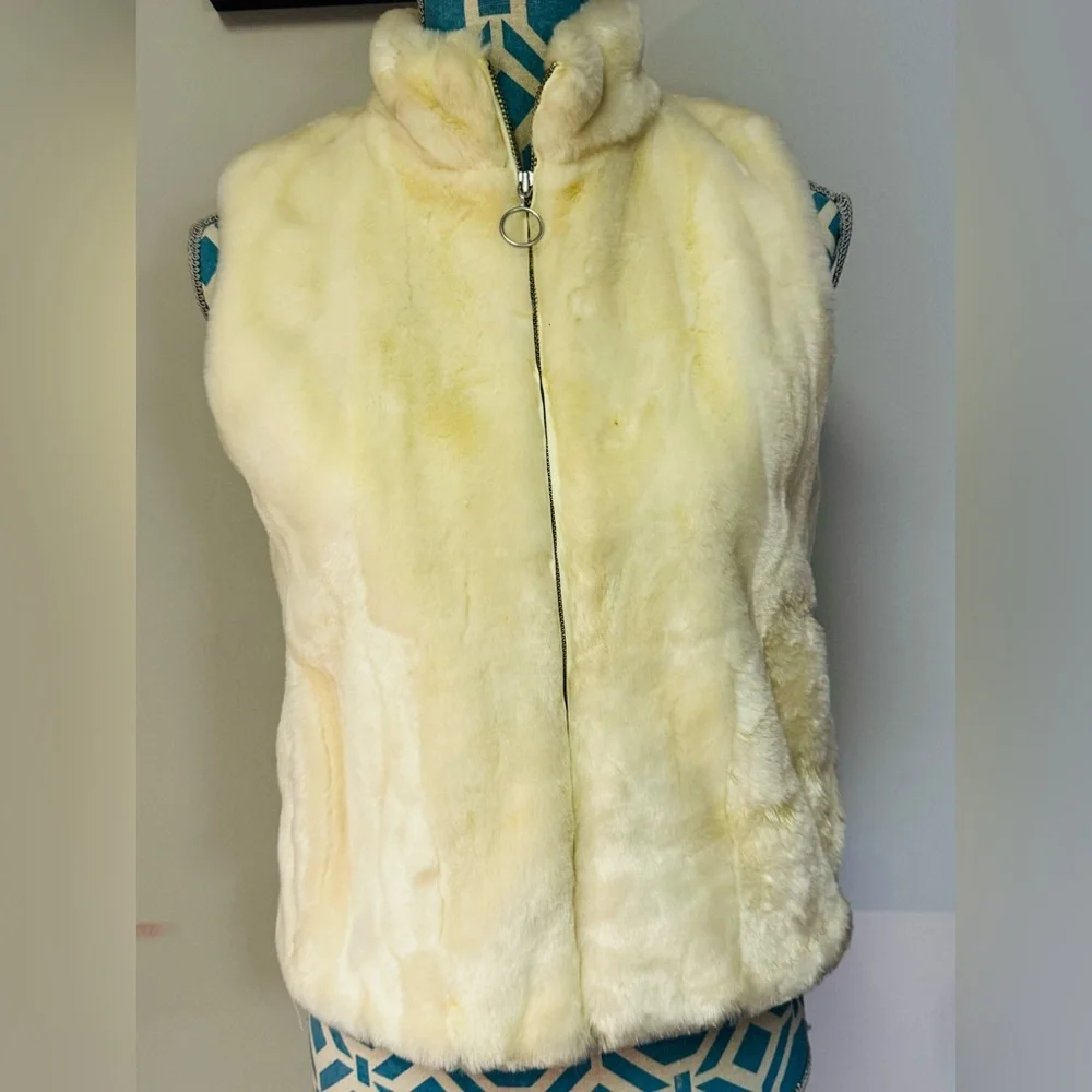 Ann Taylor Loft Petites Faux Fur Ivory Zipper  Vest Womens XSmall